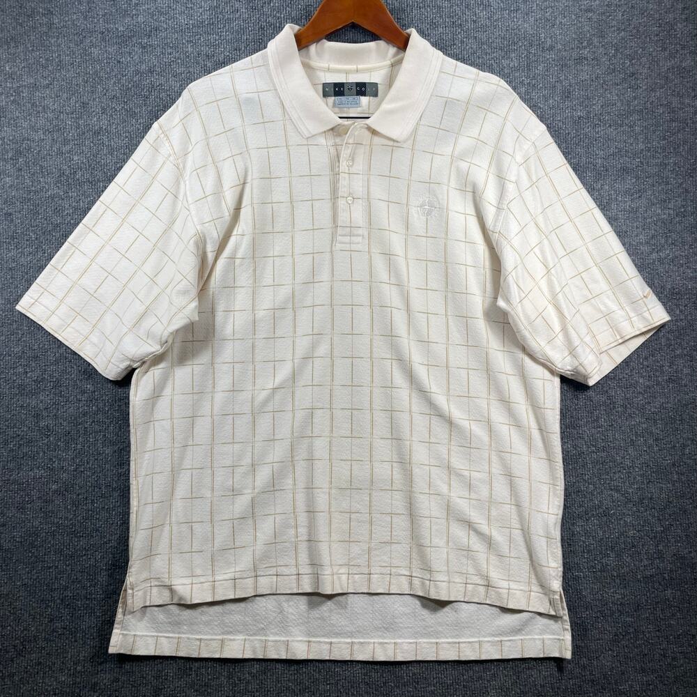 Nike Golf Polo Shirt Men's XL White/Beige Tattersall Hawaii Kai Golf Course Logo